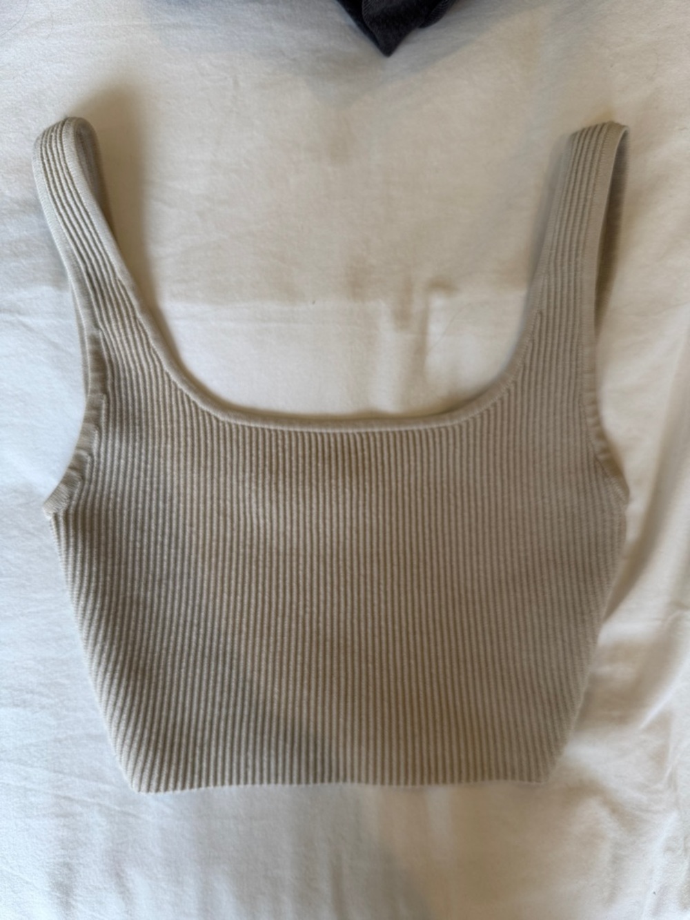 Aritzia Ribbed Square-Neck Crop Top - Light Beige